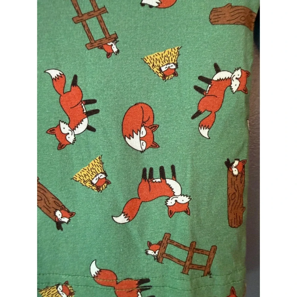 LL Bean Toddlers 2T Organic Cotton Fox Print Pajama Set Green
